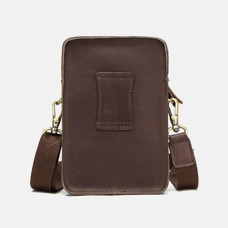 Menn Ekte Skinn Retro Uformelt Utendørs Multi-Bære Telefonveske Crossbody Bag Midjeveske For 5.8 Tommers Telefon