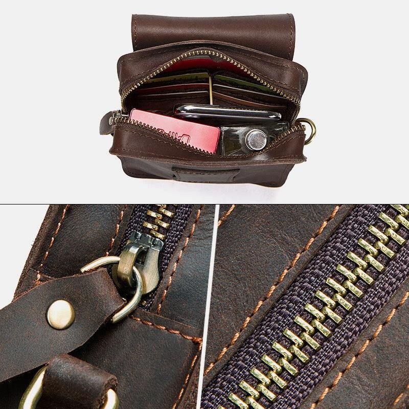 Menn Ekte Skinn Retro Uformelt Utendørs Multi-Bære Telefonveske Crossbody Bag Midjeveske For 5.8 Tommers Telefon