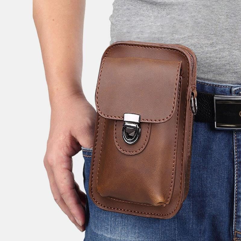 Menn Kunstskinn Mini Uformell Multi-Bære Midje Hengende 6.3 Tommers Telefonveske Skulder Crossbody Bag Med Belteløkke