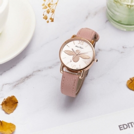 A0554 Mote Søte Dameklokker Rose Gold Case Leather Band Romertall Bee Quartz Klokker