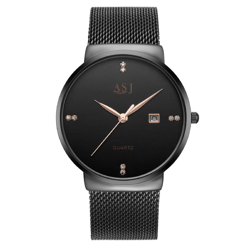 Asj Herre Ultra-Thin Case Herre Casual Dial Business Style Calendar Kvartsklokke