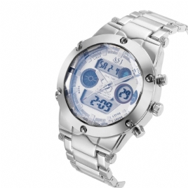 Asj Herremote Full Metal Vanntett Dual Display Digital Watch
