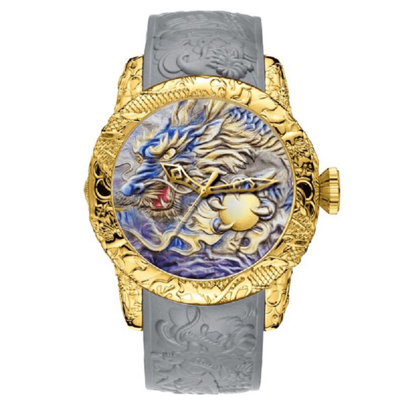 Biden Bd129 Retro Dragon Kinesisk Stil Herrearmbåndsur Vanntett Silikonbånd Kvartsklokke