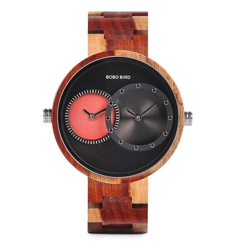 Bobo Bird W-R10 Two Time Zones Creative Watch Wooden Dame Herre Kvartsklokkees