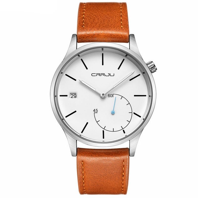 Crrju 2129 Kalender I Hverdagsstil Herre Armbåndsur Lærreim Working-Dials Quartz Klokker