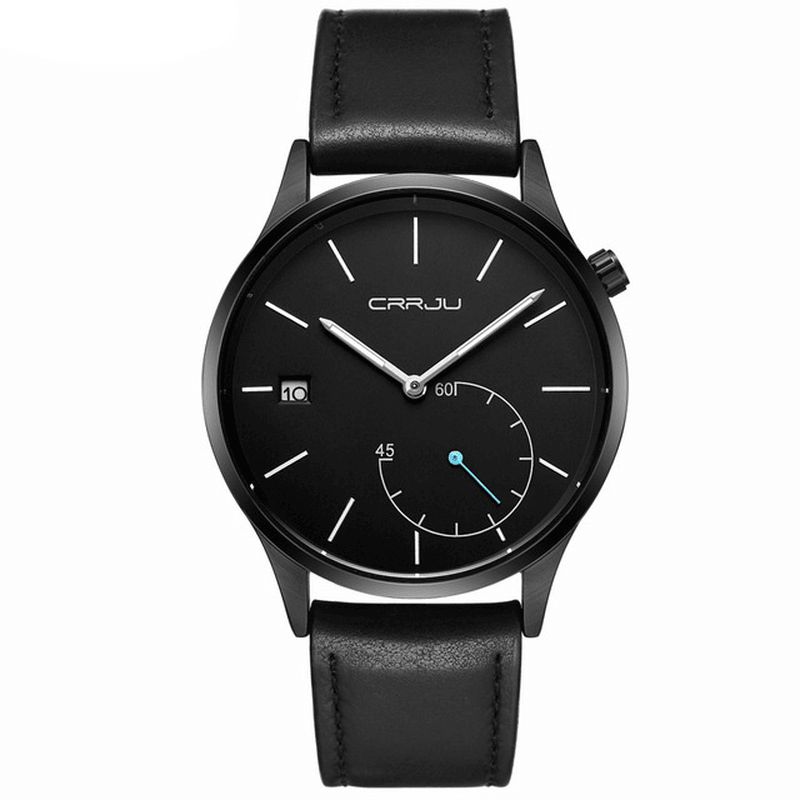 Crrju 2129 Kalender I Hverdagsstil Herre Armbåndsur Lærreim Working-Dials Quartz Klokker