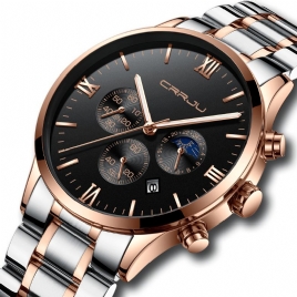 Crrju 2159 Creative Sun Moon Menn Business Style Chrono 316L Rustfri Stålrem Kvartsklokke