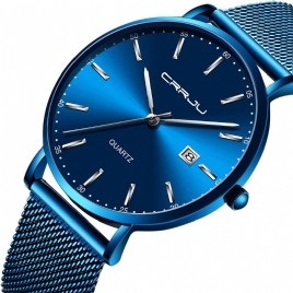 Crrju 2161 Business Style Dato Display Luxury Blue Dial Full Stålreim Herre Kvartsklokke