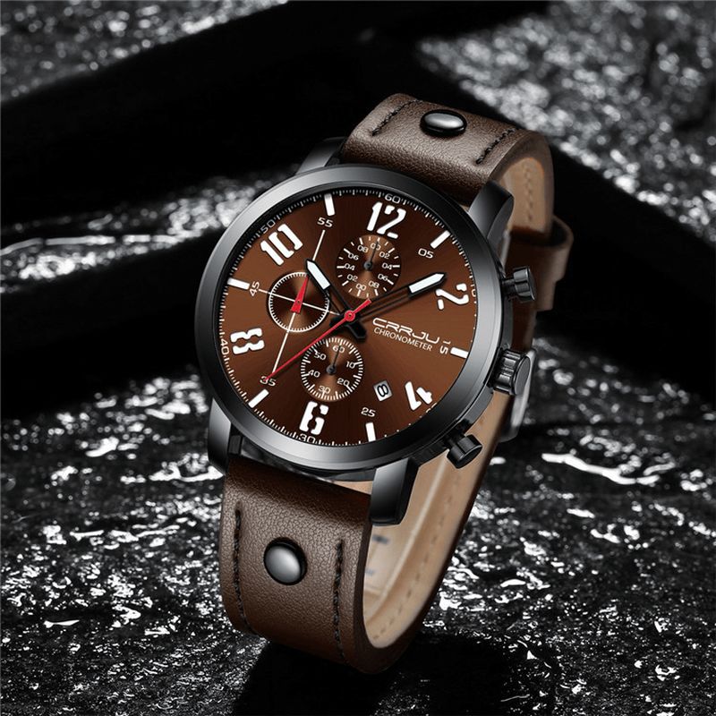 Crrju 2215 Chronograph Casual Style Menn Armbåndsur Lysende Display Kvartsklokke