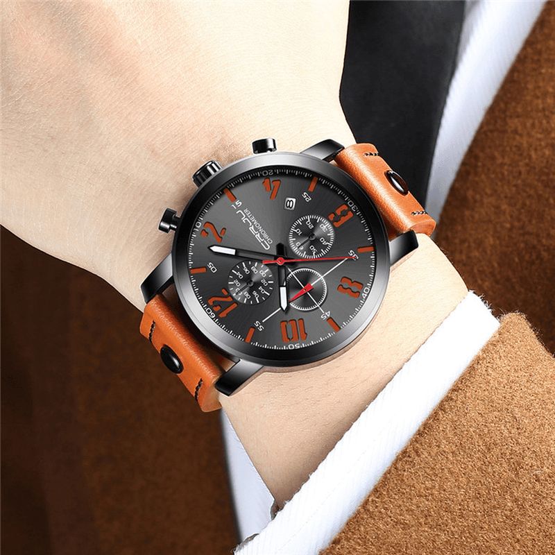 Crrju 2215 Chronograph Casual Style Menn Armbåndsur Lysende Display Kvartsklokke