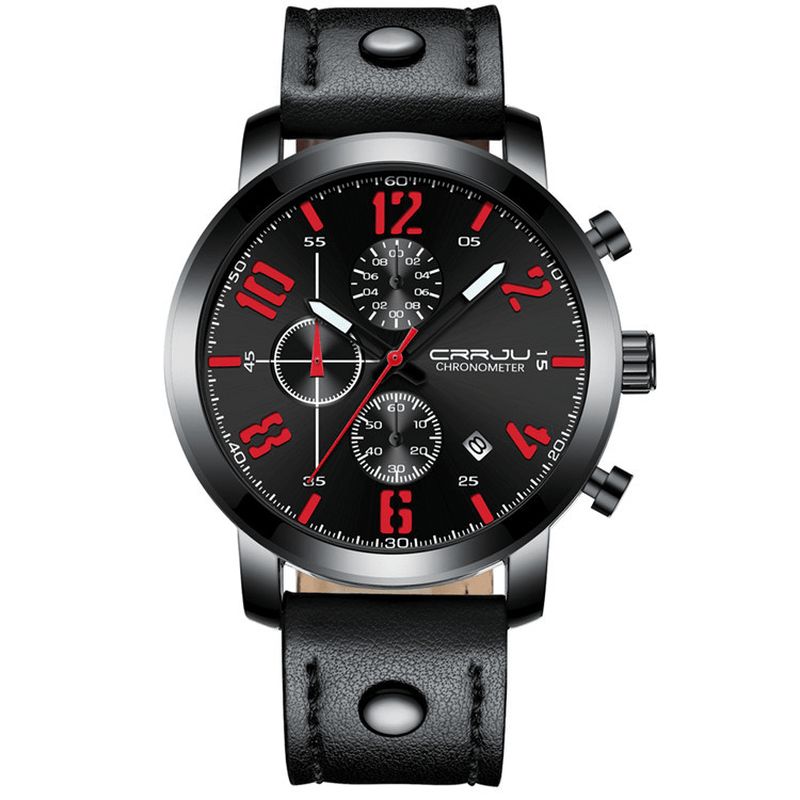 Crrju 2215 Chronograph Casual Style Menn Armbåndsur Lysende Display Kvartsklokke