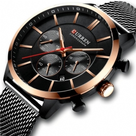 Curren 8340 Chronograph Calendar Herre Armbåndsur Mesh Steel Band Kvartsklokke