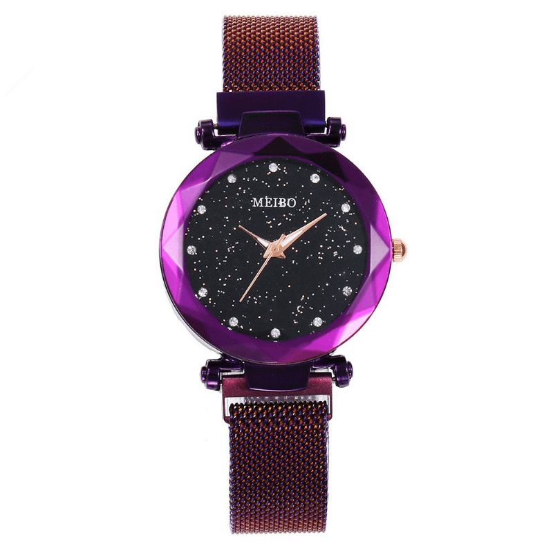 Dame Kjole Star Magnetic Band Mote Luksus Crystal Dial Kvinner Kvartsklokke