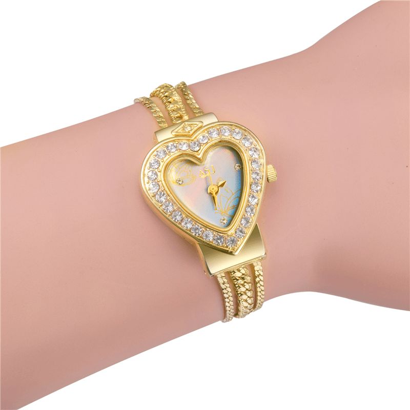 Deffrun Love Heart Dekorativ Dame Armbånd Watch Retro Style Kvartsklokke