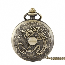 Deffrun Retro Bronse Classic Dragon Pattern Chain Quartz Lommeur