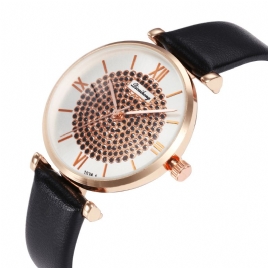 Deffrun Roman Number Crystal Elegant Design Dame Watch Leather Band Quartz Klokker
