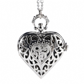 Deffrun Silver Heart Shape Hul Kvarts Lommeur