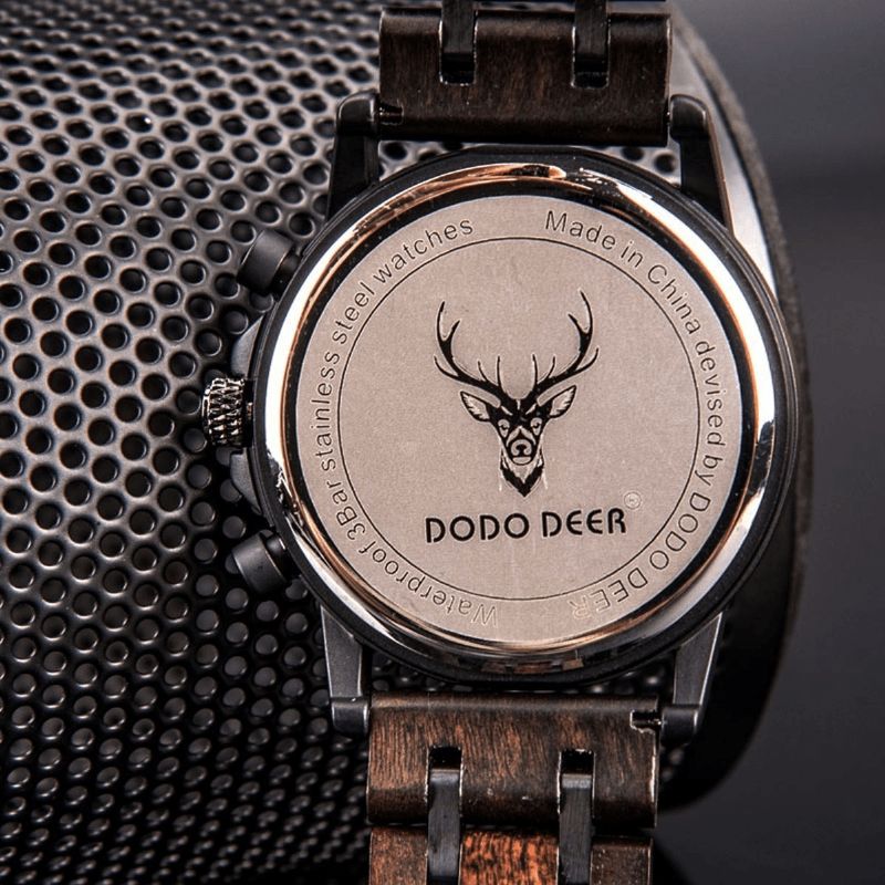 Dodo Deer D07 Retro Wooden Luminous Date Display Kvartsklokke Armbåndsur Med Gaveeske