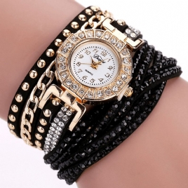 Duoya Luxury Nation Style Crystal Gold Armbåndsur Dame Vintage Quartz Wrstwatches