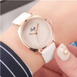 Enkel Elegant Trendy Dame Armbåndsur Rose Gull Legering Case Leather Band Kvinne Quartz Klokker