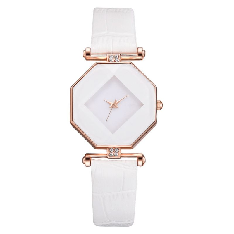 Fahion Diamond Mirror Watch Damekjole Ultra-Tynt Skinn Kvarts Klokke