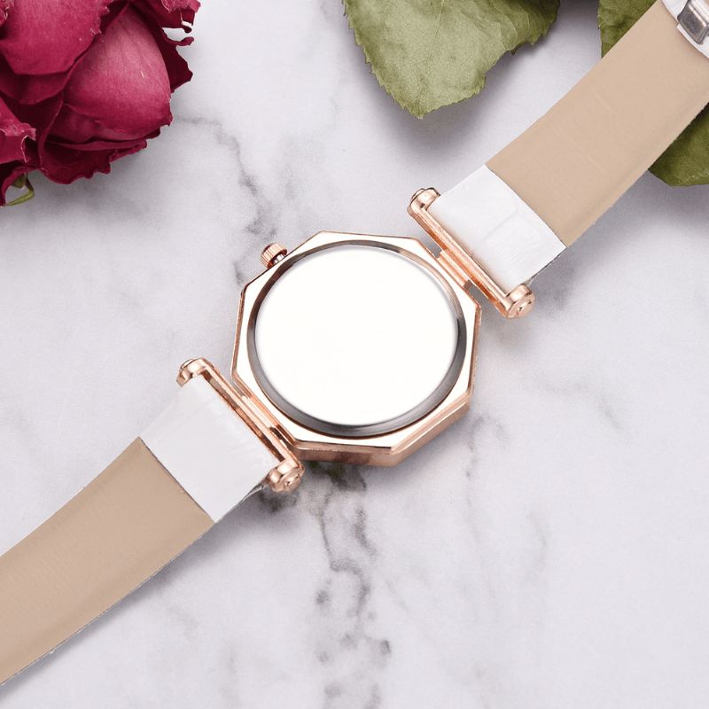 Fahion Diamond Mirror Watch Damekjole Ultra-Tynt Skinn Kvarts Klokke