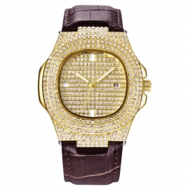 Fashion Elegant Alloy Pu Leather Herre Vintage Diamond Watch Belte Kvartsklokke