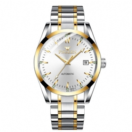 Fgennn Fashion Herre Business Style Full Steel Watch Lysende Display Automatisk Mekanisk Klokke