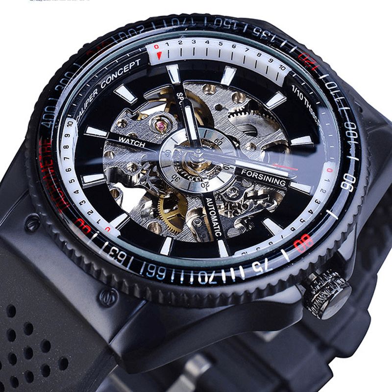 Forsining Gmt963 Fashion Herre Watch Silikon Band Automatisk Casual Mekanisk Watch