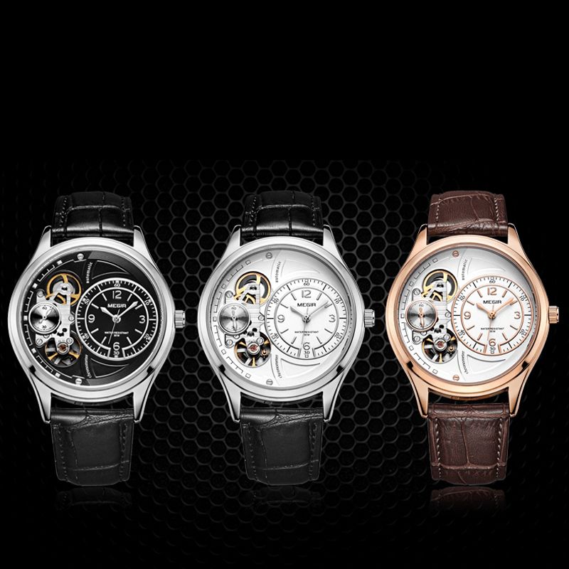 Megir 2017G Business Style Herre Armbåndsur Hollow Dial Automatisk Mekanisk Klokke