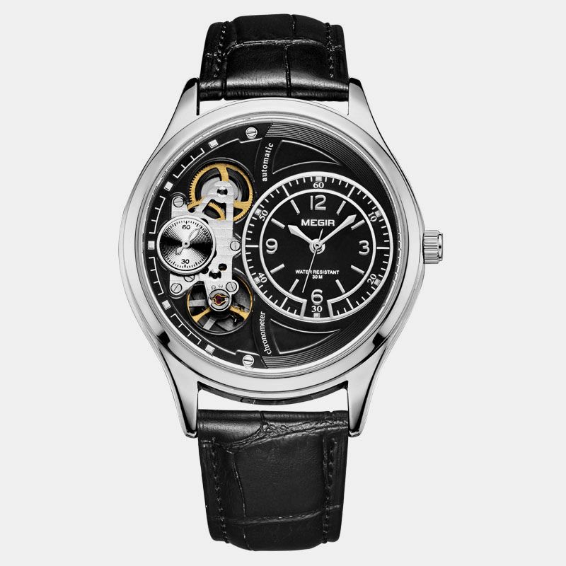 Megir 2017G Business Style Herre Armbåndsur Hollow Dial Automatisk Mekanisk Klokke