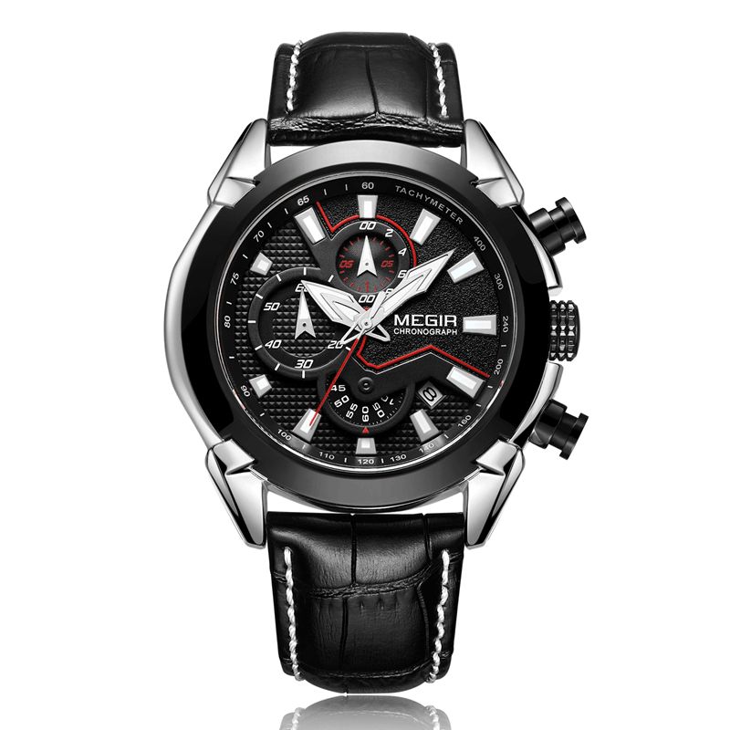 Megir 2065 Sportsklokker Creative Chronograph Quartz Leather Strap Herreklokke