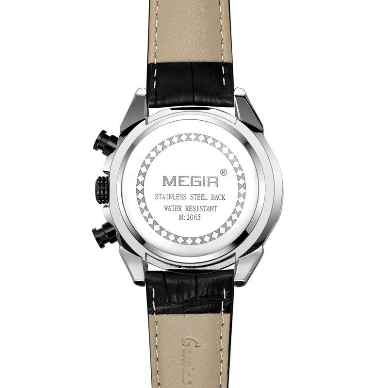 Megir 2065 Sportsklokker Creative Chronograph Quartz Leather Strap Herreklokke