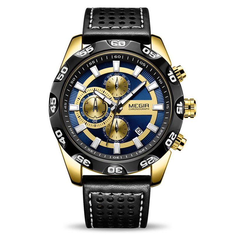 Megir 2096 Luxury Sports Style Chronograph Vanntett Multifunksjons Kvartsklokke Herrearmbåndsur