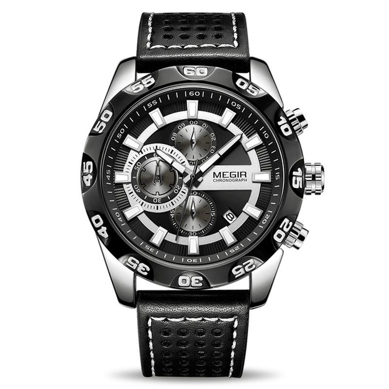 Megir 2096 Luxury Sports Style Chronograph Vanntett Multifunksjons Kvartsklokke Herrearmbåndsur