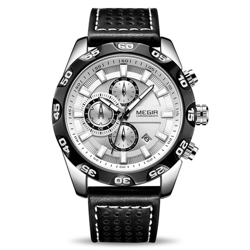 Megir 2096 Luxury Sports Style Chronograph Vanntett Multifunksjons Kvartsklokke Herrearmbåndsur