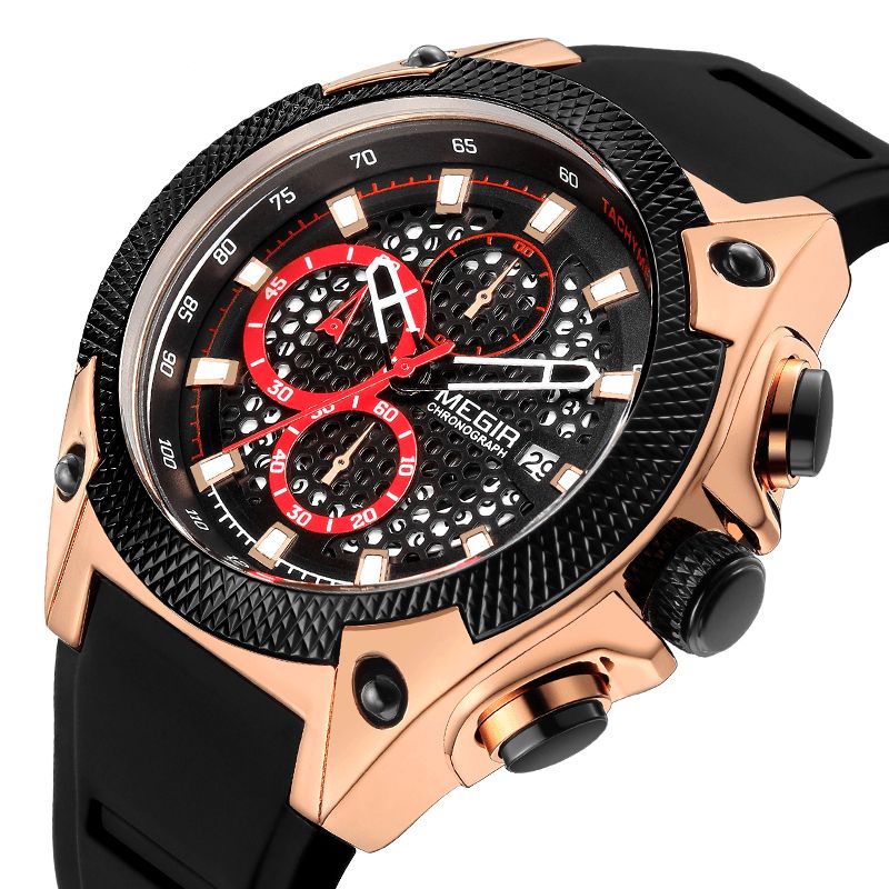 Megir 2127 Fashion Herreklokke Multi-Function Chronograph Sport Kvartsklokke