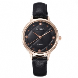 Meibo Casual Style Dame Armbåndsur Leather Band Crystal Quartz Klokker