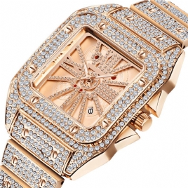 Mote Elegant Alloy Kvartsklokke Diamond Cool Herre Watch Square Dial Shape Kvartsklokke