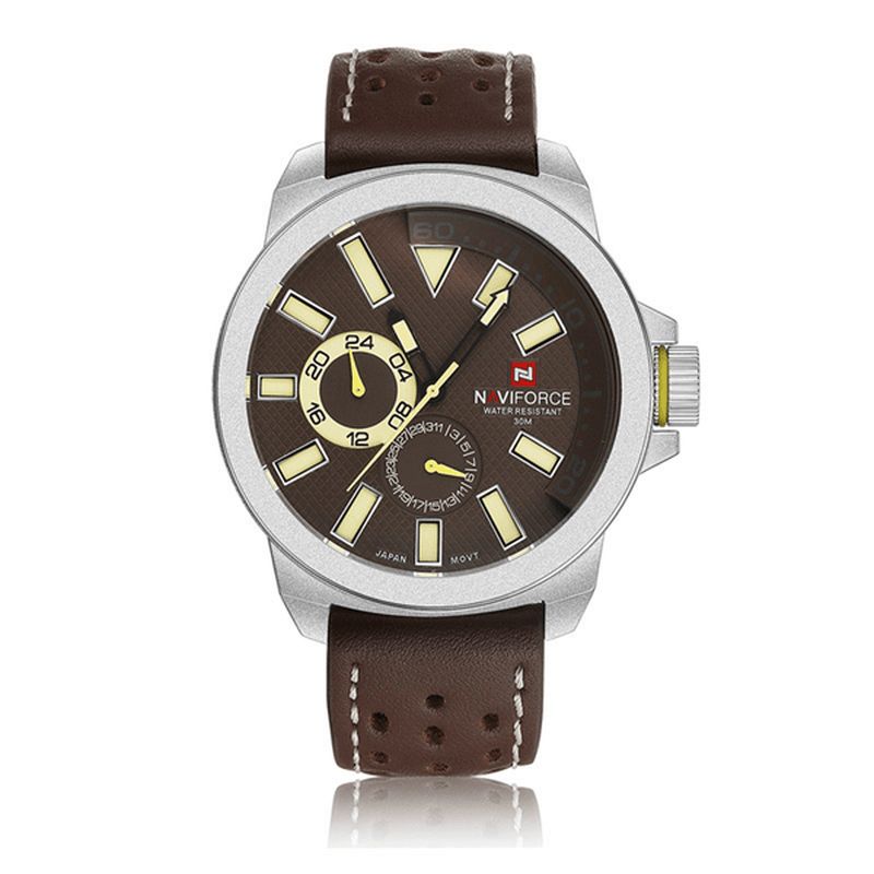 Naviforce Nf9064 Luxury Herre Military Armbåndsur Vanntett Sport Leather Kvartsklokke