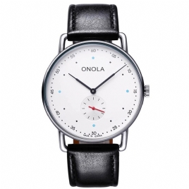 Onola On3806 Creative Point Simple Dial Herre Mote Nylon Lærreim Kvartsklokke