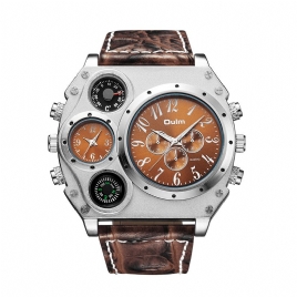 Oulm 1349 Dual Time Zones Creative Kvartsklokke Big Dial Military Style Herreklokker