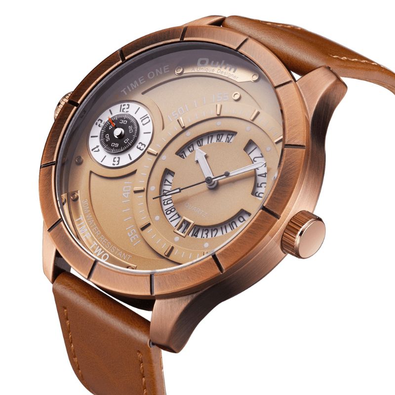 Oulm Hp6032 Big Dial Creative Herre Armbåndsur Leather Watch Band Quartz Klokker