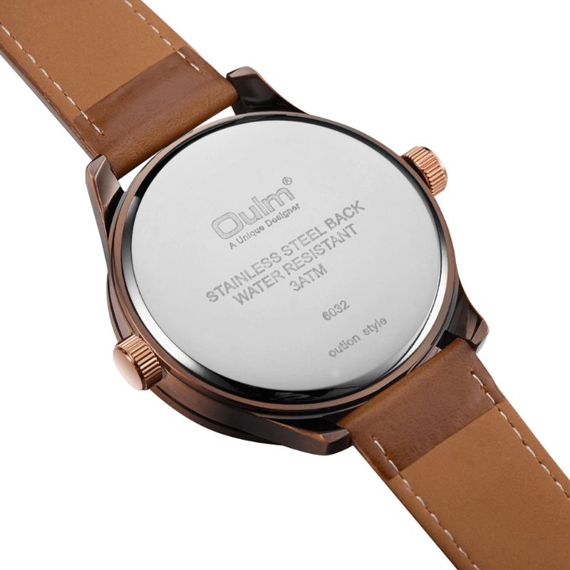 Oulm Hp6032 Big Dial Creative Herre Armbåndsur Leather Watch Band Quartz Klokker