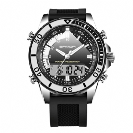 Sanda 003 Fashion Herre Led Dual Display Watch Silikonrem Svømming Dykking Sport Watch