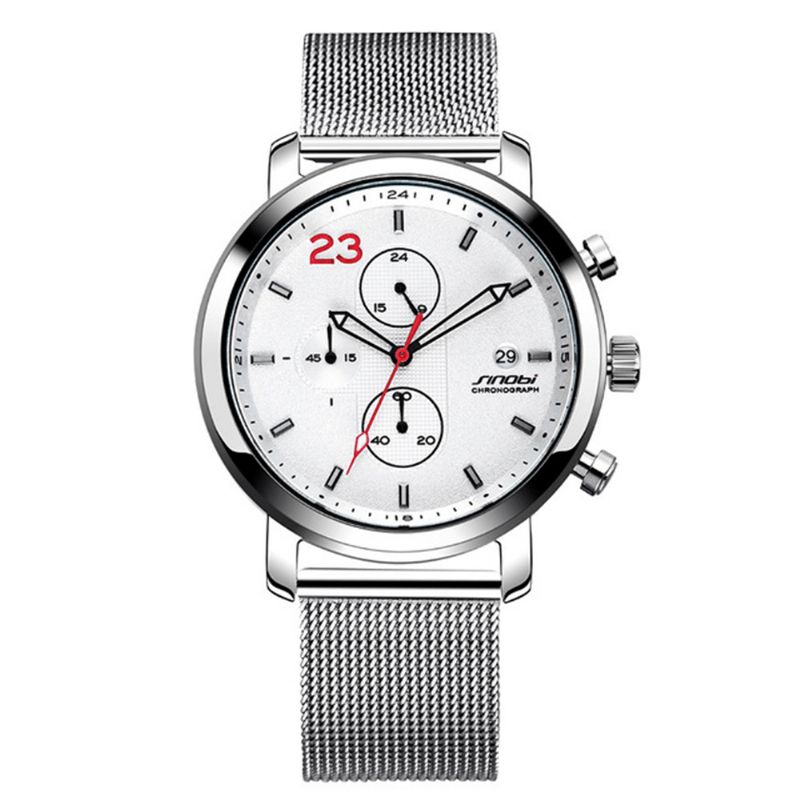 Sinobi 9765 Chronograph Casual Style Herre Armbåndsur Mesh Stålreim Kvartsklokker