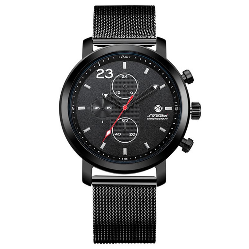 Sinobi 9765 Chronograph Casual Style Herre Armbåndsur Mesh Stålreim Kvartsklokker