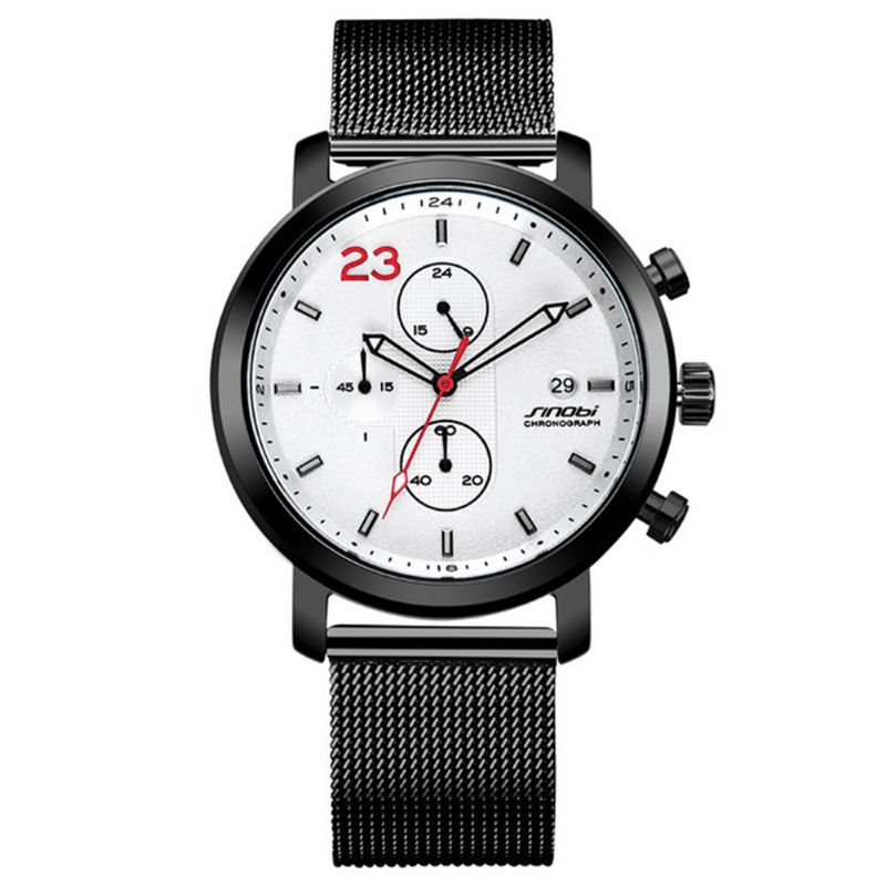 Sinobi 9765 Chronograph Casual Style Herre Armbåndsur Mesh Stålreim Kvartsklokker