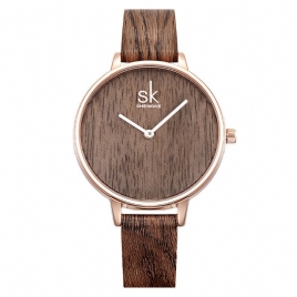 Sk K0078 Kreativ Armbåndsur For Kvinner Enkelt Design Lærreim Kvartsklokker