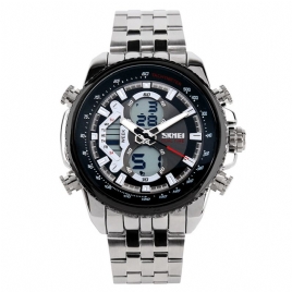 Skmei 0993 Rustfritt Stål Vanntett Noctilucent Dual Digital Watch Luxury Business Style Herrearmbåndsur